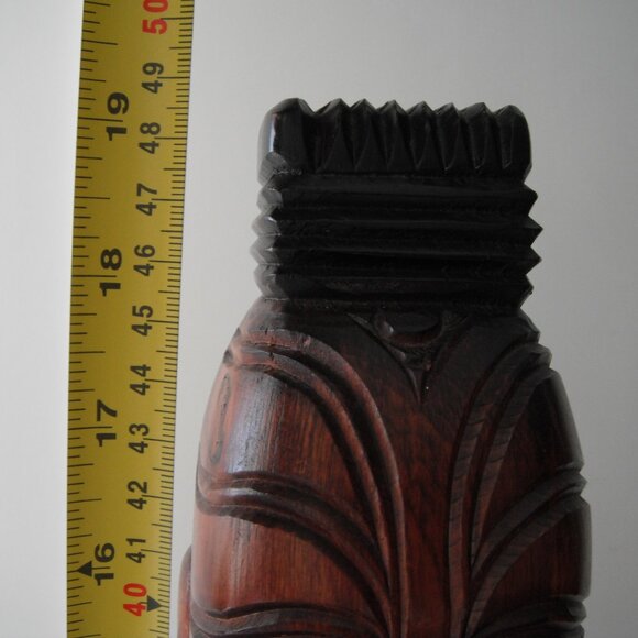 Vintage New Zealand Maori 19" Hand Carved Wood Teko Tiki Totem Statue Shell Eyes - Picture 8 of 8